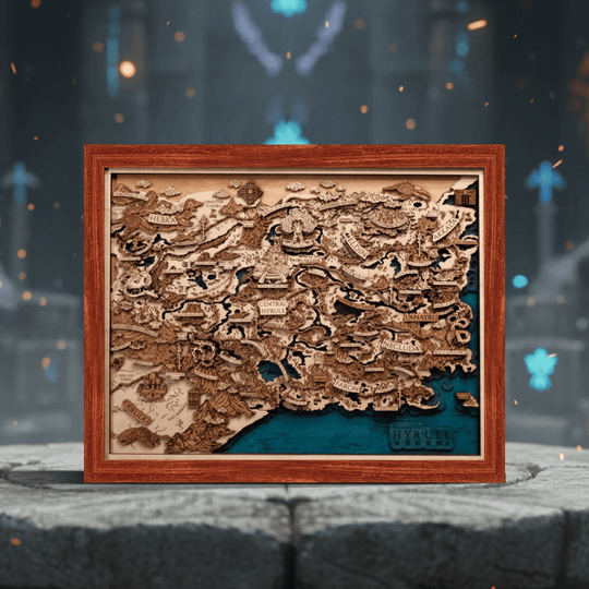 THE LANDS OF HYRULE FRAMED 3D WOOD MAP - ZeWood