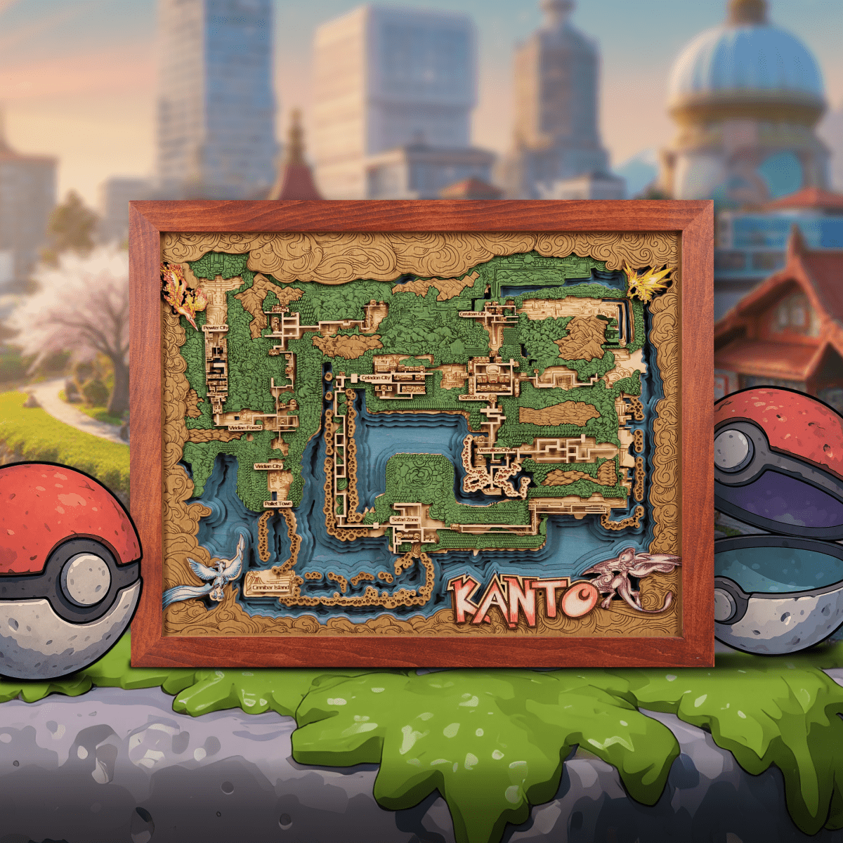 KANTO 3D WOOD MAP - ZeWood