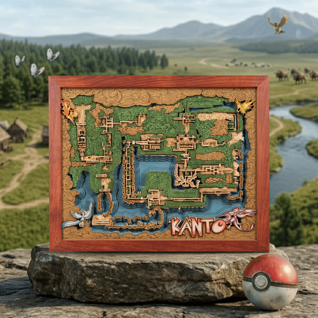KANTO 3D WOOD MAP - ZeWood