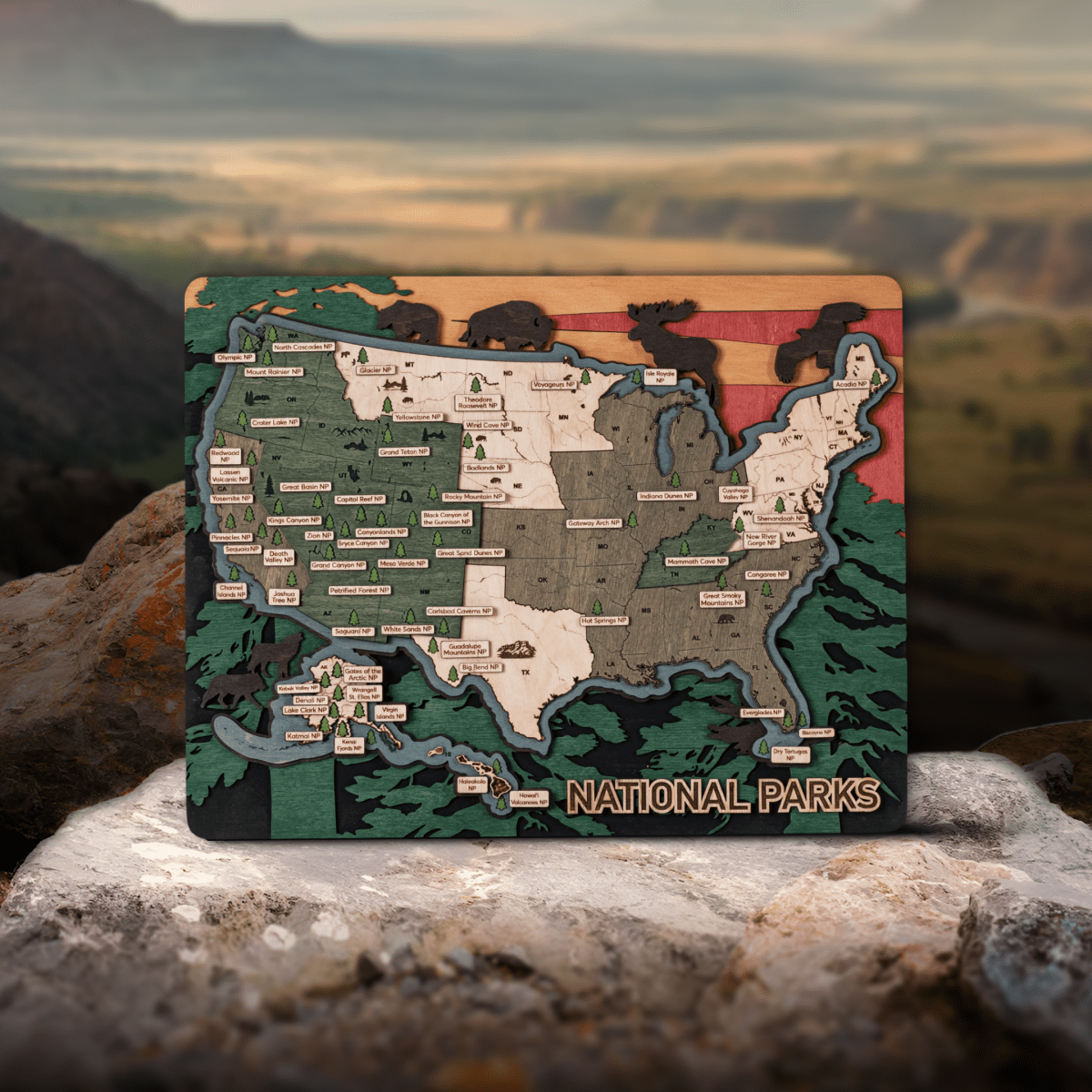 NATIONAL PARKS 3D WOOD MAP - ZeWood