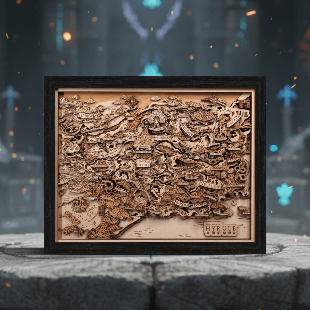 THE LANDS OF HYRULE FRAMED 3D WOOD MAP - ZeWood