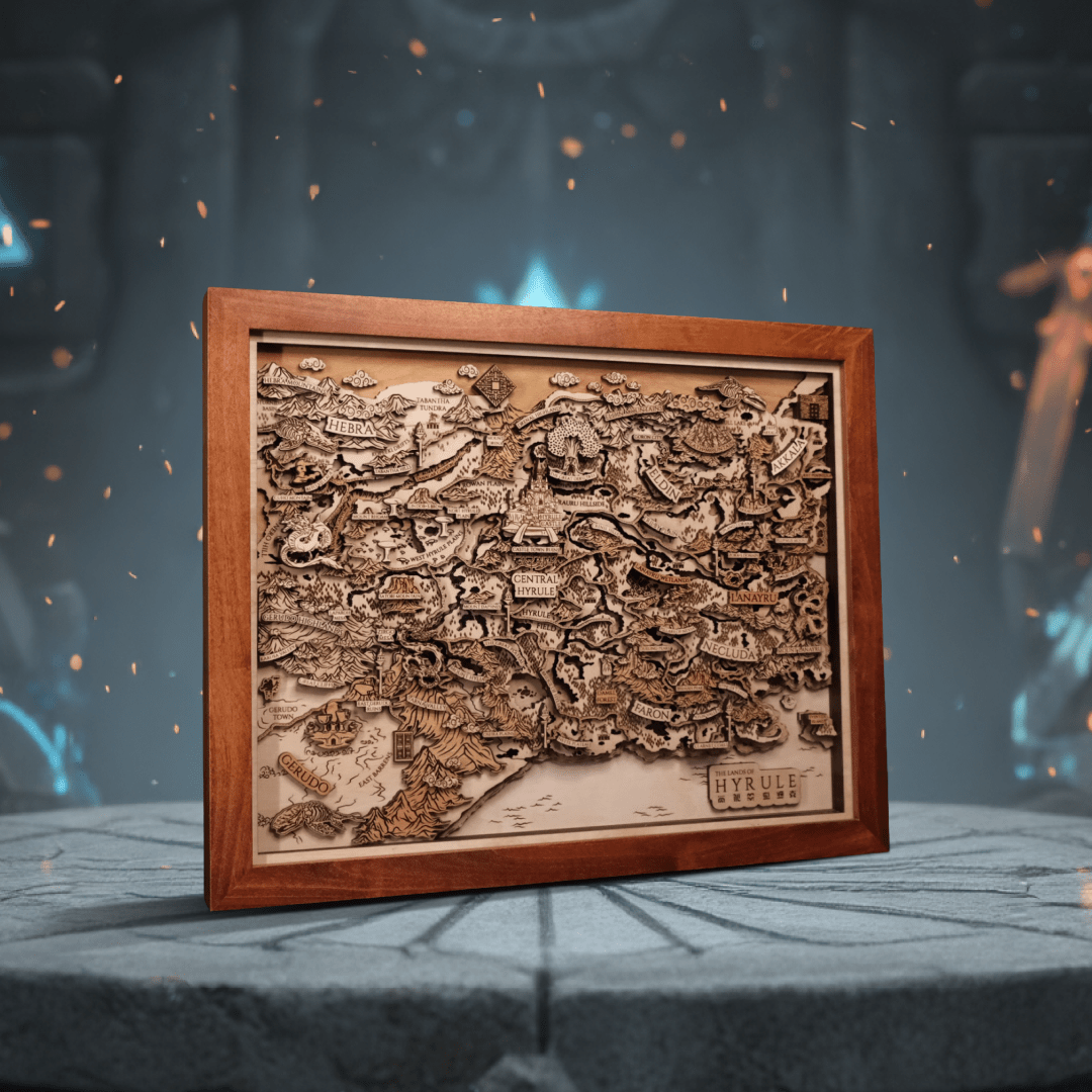 THE LANDS OF HYRULE FRAMED 3D WOOD MAP - ZeWood