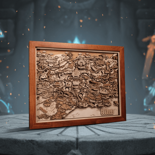 THE LANDS OF HYRULE FRAMED 3D WOOD MAP - ZeWood