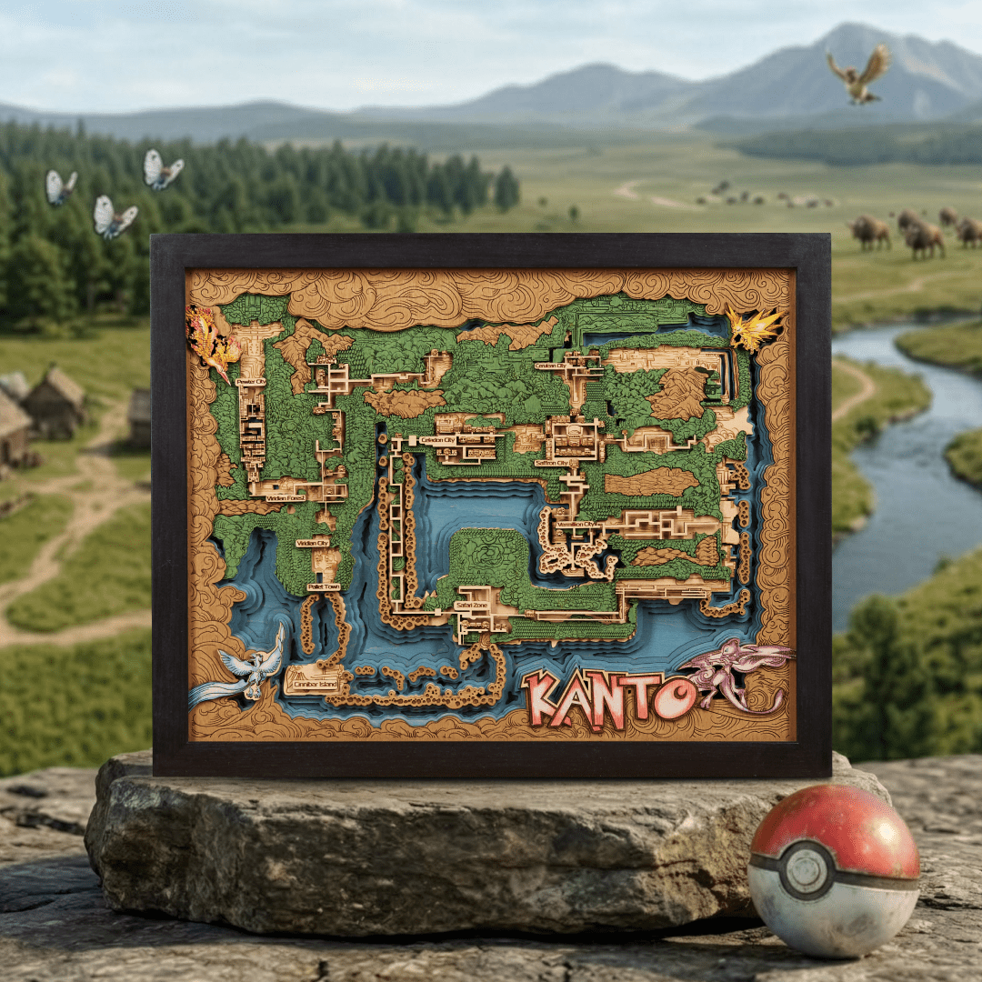 KANTO 3D WOOD MAP - ZeWood