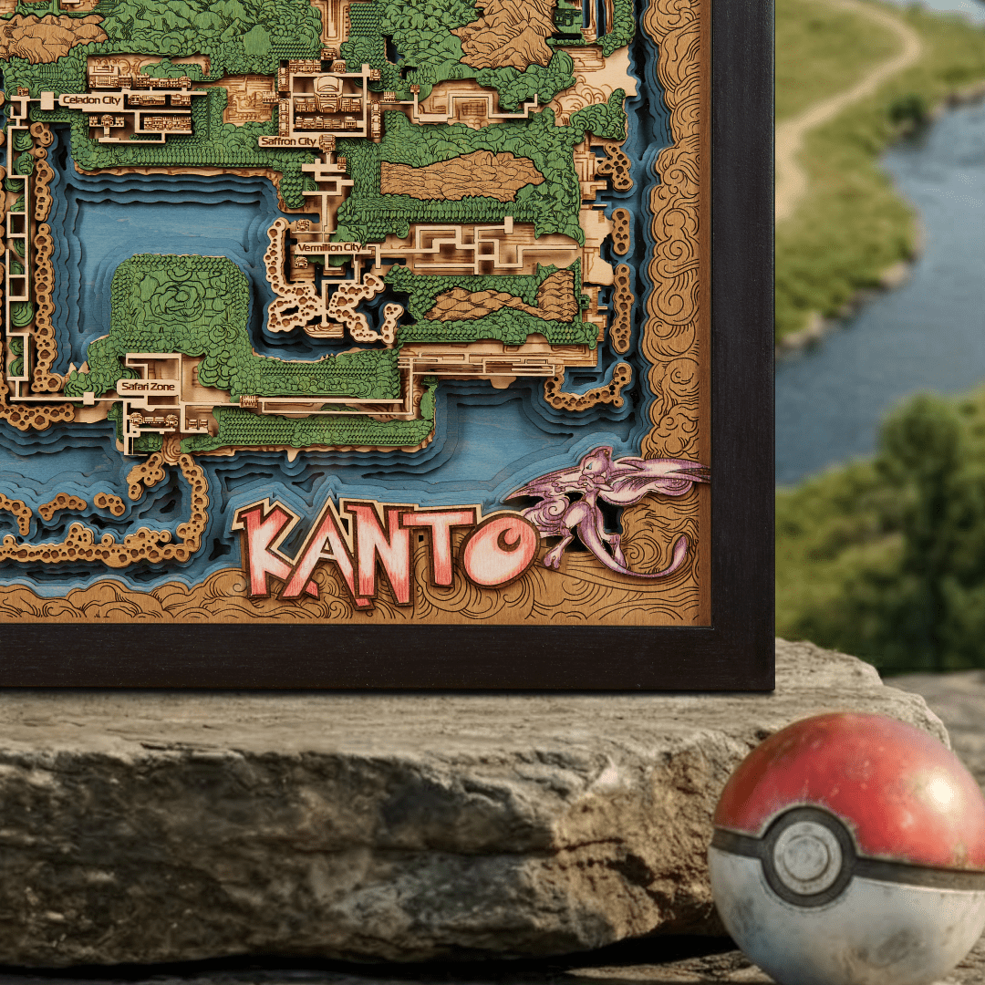 KANTO 3D WOOD MAP - ZeWood
