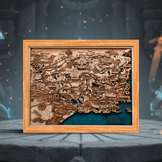 THE LANDS OF HYRULE FRAMED 3D WOOD MAP - ZeWood