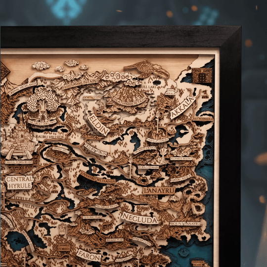 THE LANDS OF HYRULE FRAMED 3D WOOD MAP - ZeWood