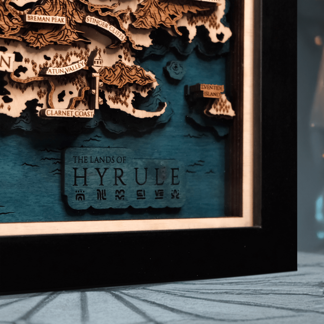 THE LANDS OF HYRULE FRAMED 3D WOOD MAP - ZeWood