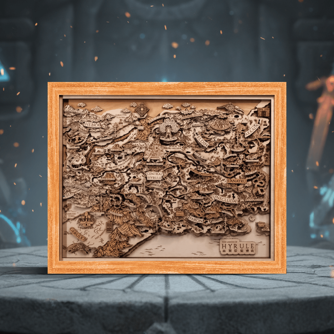 THE LANDS OF HYRULE FRAMED 3D WOOD MAP - ZeWood