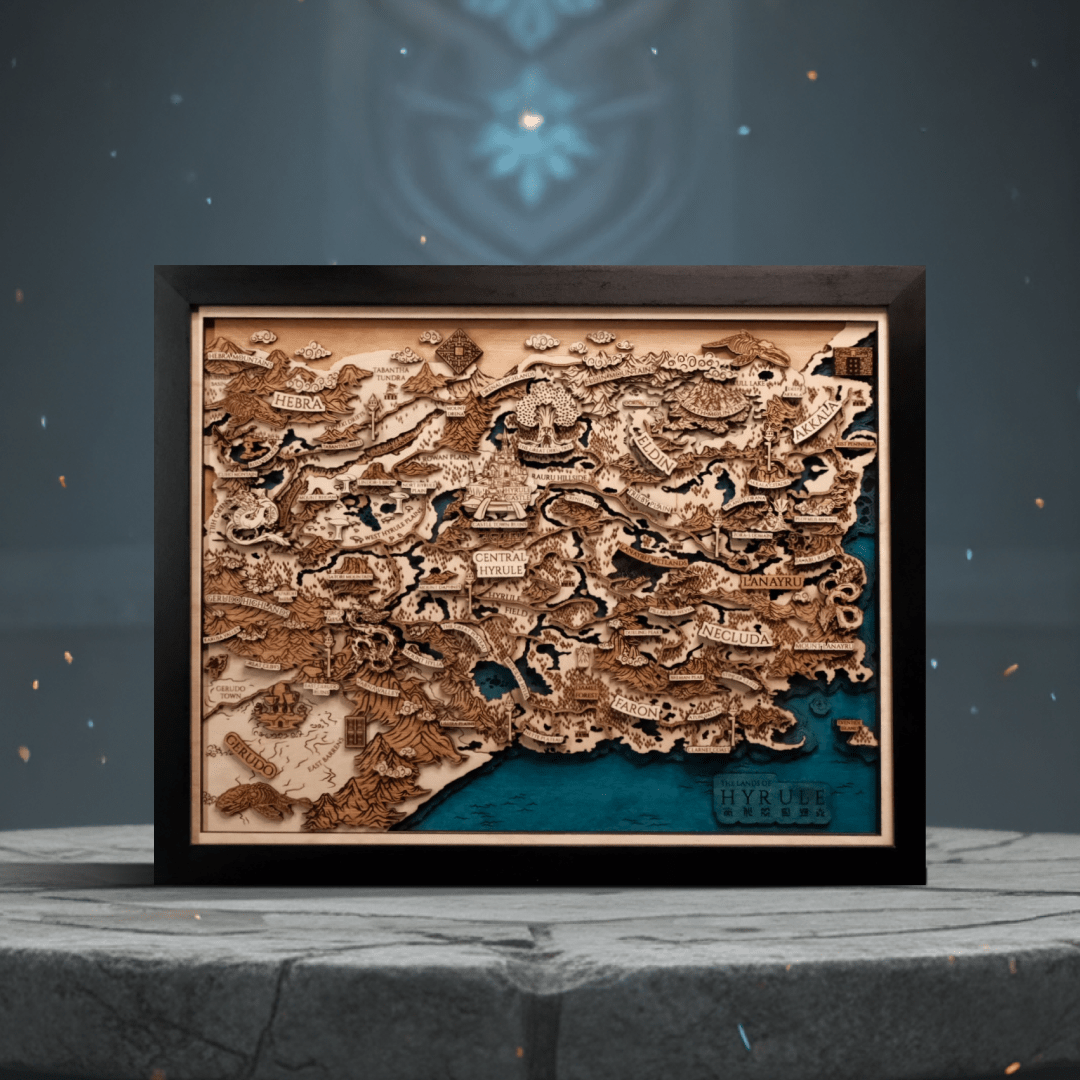 THE LANDS OF HYRULE FRAMED 3D WOOD MAP - ZeWood