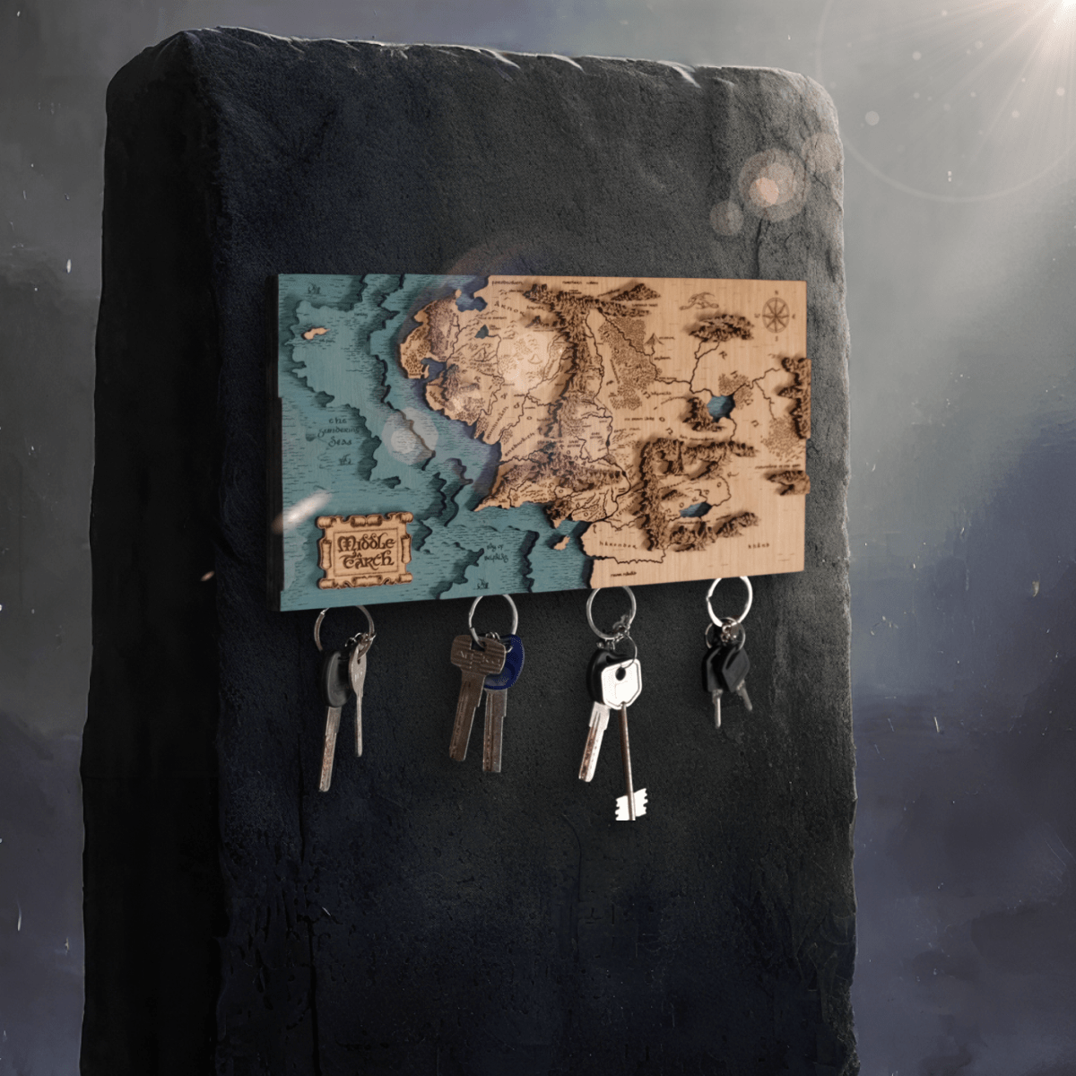 MIDDLE EARTH™ 3D WOOD KEY HOLDER WITH KEYCHAINS - ZeWood