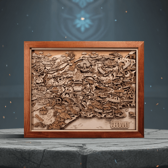THE LANDS OF HYRULE FRAMED 3D WOOD MAP - ZeWood