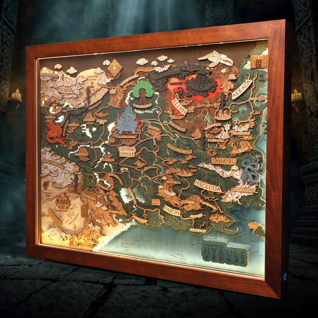 THE LANDS OF HYRULE FRAMED 3D WOOD MAP