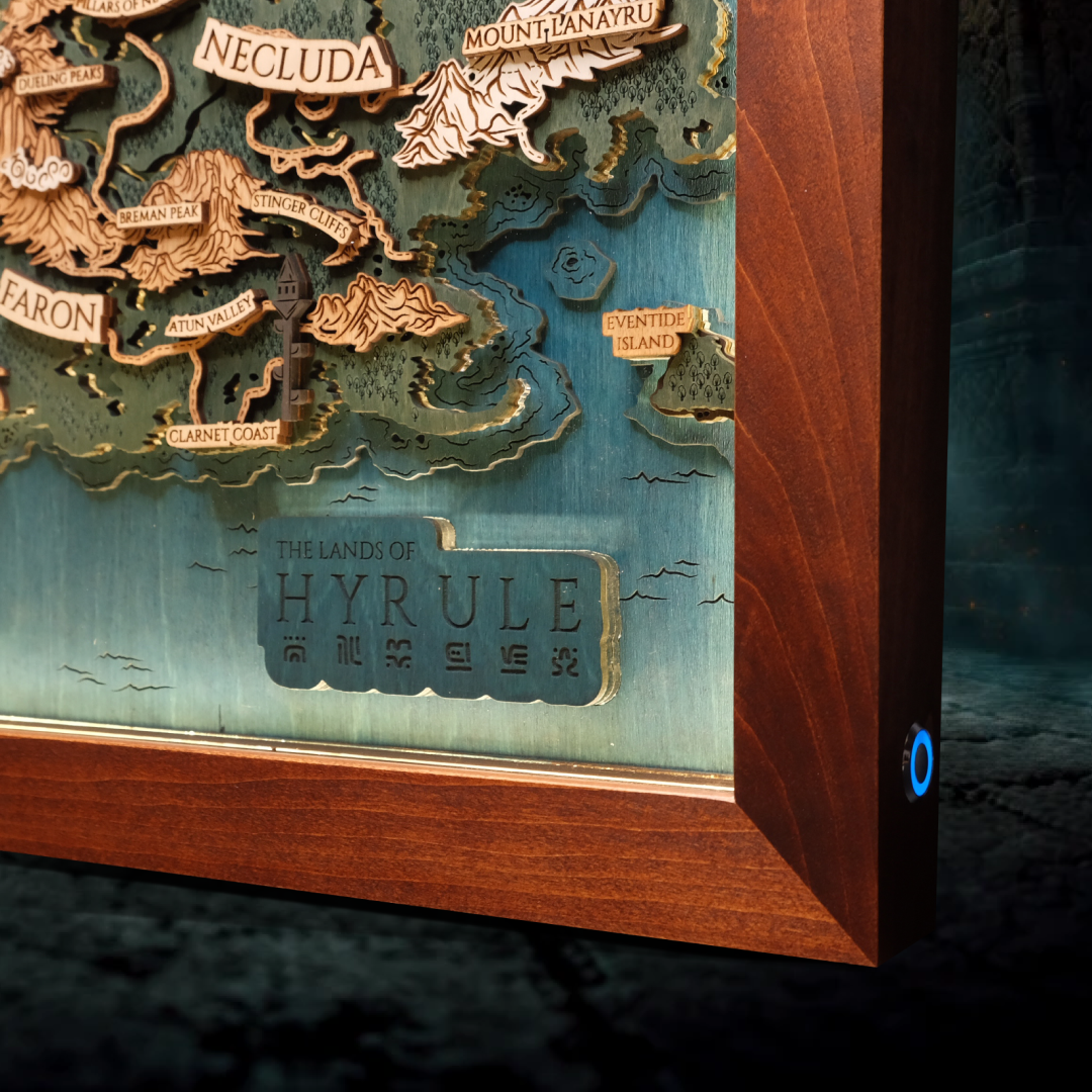 THE LANDS OF HYRULE FRAMED 3D WOOD MAP