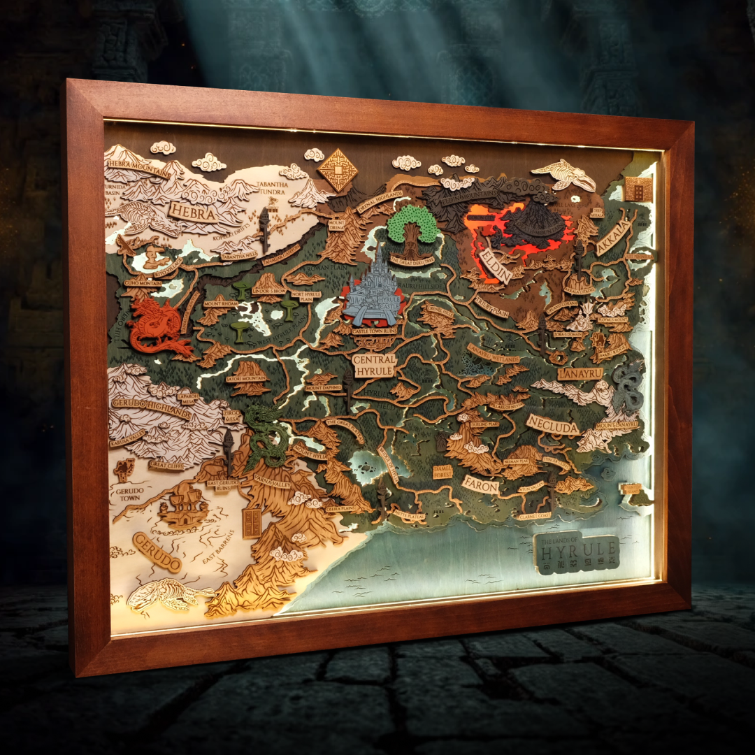 THE LANDS OF HYRULE FRAMED 3D WOOD MAP