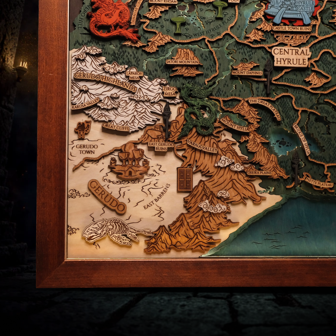 THE LANDS OF HYRULE FRAMED 3D WOOD MAP
