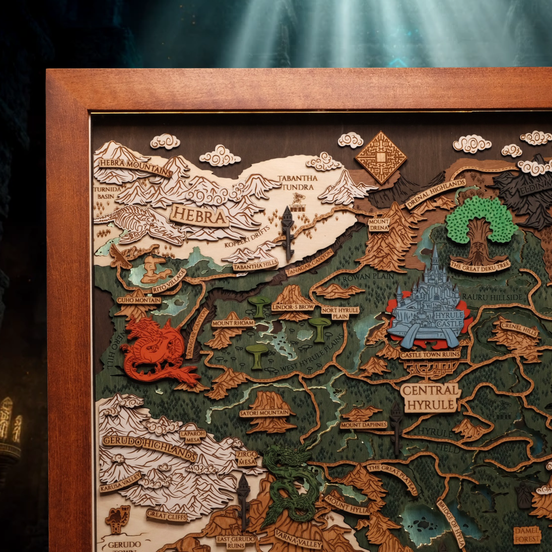 THE LANDS OF HYRULE FRAMED 3D WOOD MAP