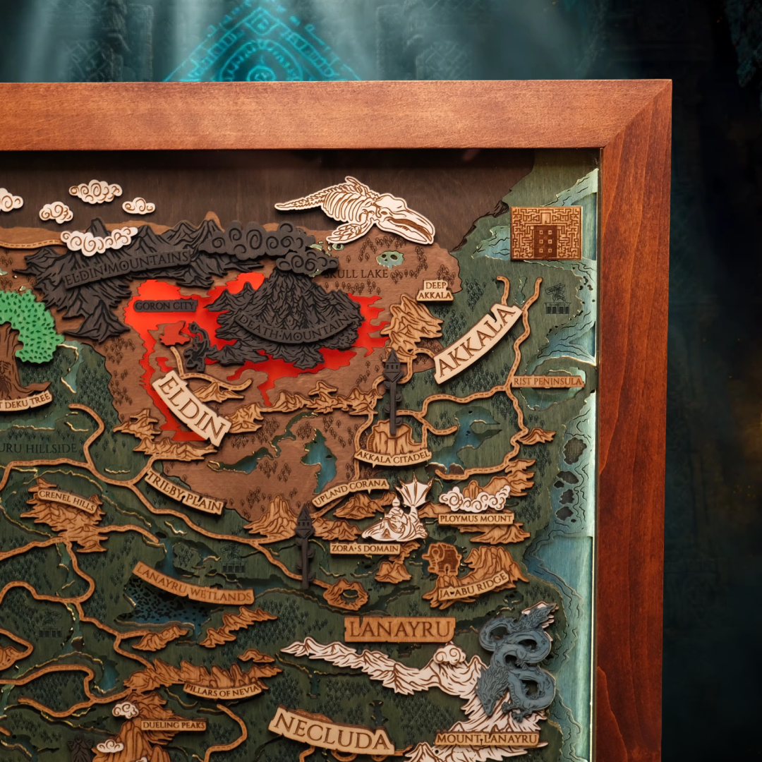 THE LANDS OF HYRULE FRAMED 3D WOOD MAP