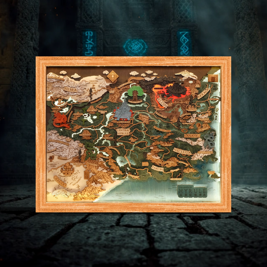 THE LANDS OF HYRULE FRAMED 3D WOOD MAP