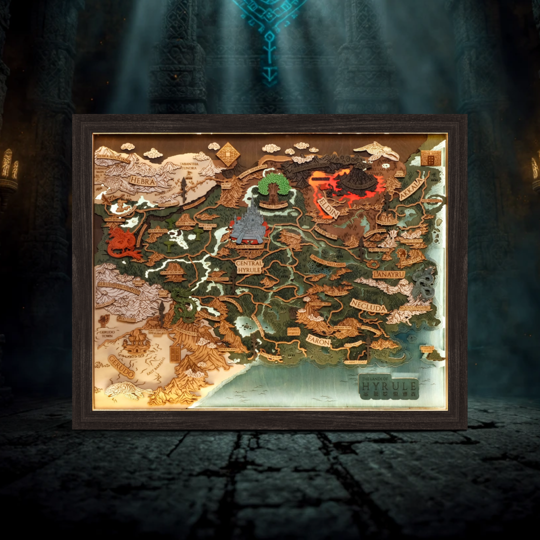 THE LANDS OF HYRULE FRAMED 3D WOOD MAP