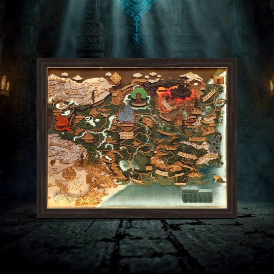 THE LANDS OF HYRULE FRAMED 3D WOOD MAP