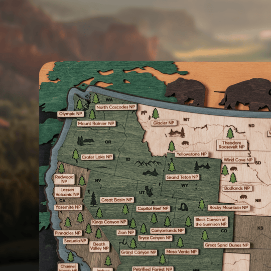 NATIONAL PARKS 3D WOOD MAP - ZeWood