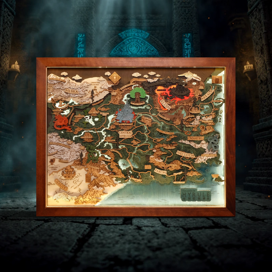THE LANDS OF HYRULE FRAMED 3D WOOD MAP