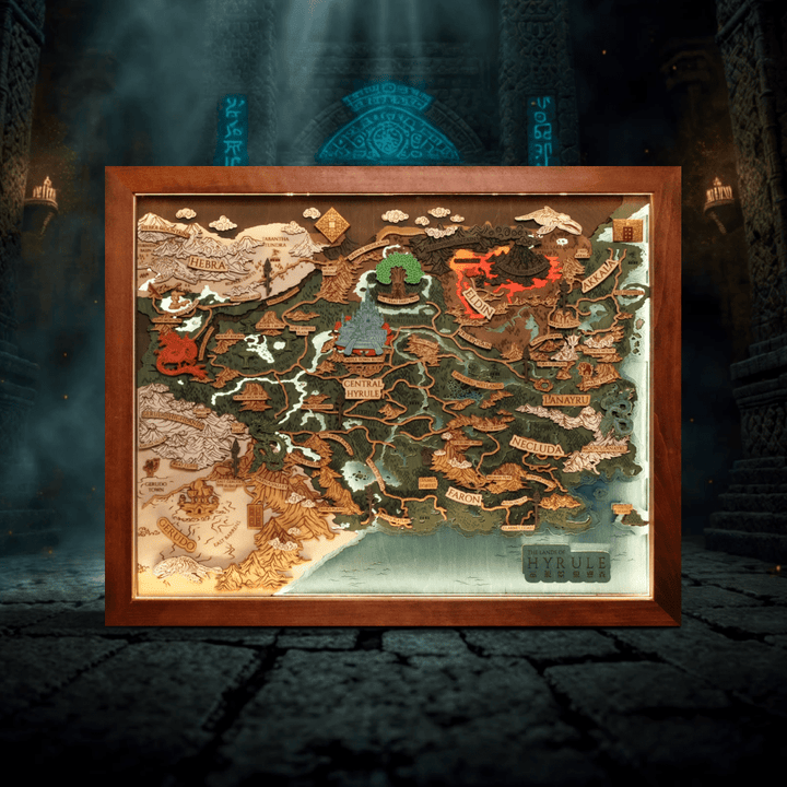 THE LANDS OF HYRULE FRAMED 3D WOOD MAP