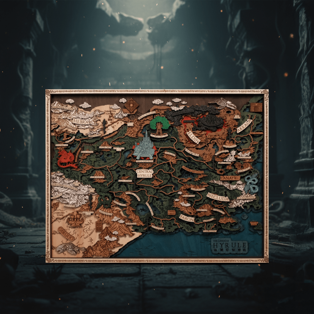 THE LANDS OF HYRULE 3D WOOD MAP - ZeWood