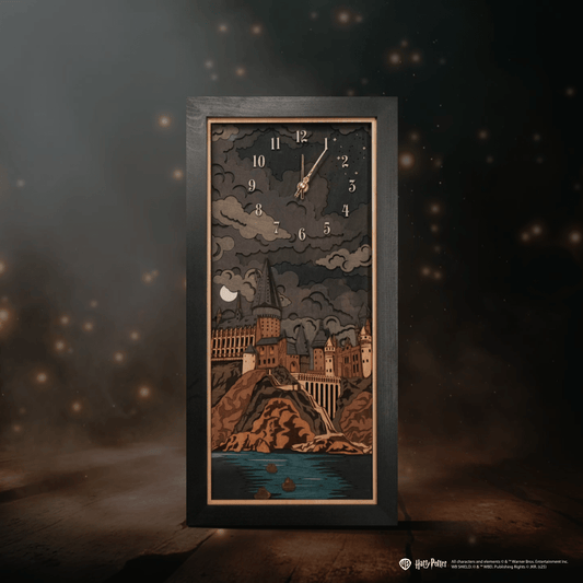Hogwarts 3D wooden clock with moonlit castle