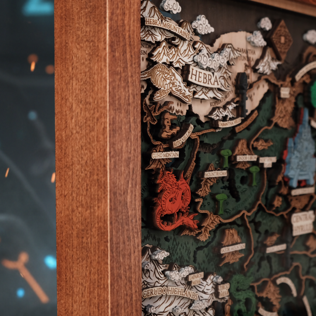 Frame and plexiglass included to your Hyrule 3d map for easy hanging, bringing joy for years to come.