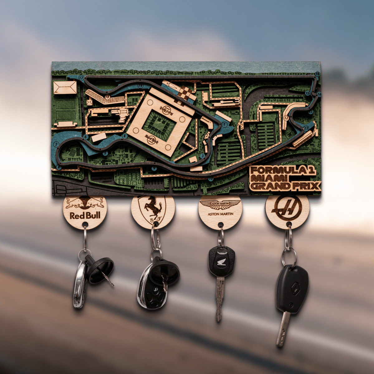 FORMULA 1 MIAMI GRAND PRIX 3D WOOD KEY HOLDER - ZeWood