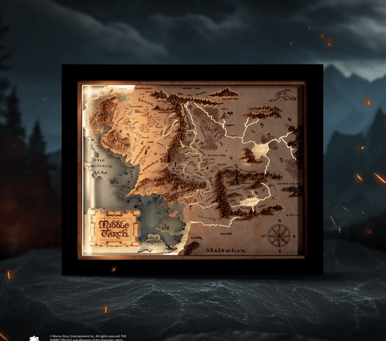 MIDDLE - EARTH™ 3D WOOD MAP WITH LIGHTING - A Legendary Wood Anniversary Gift - ZeWood