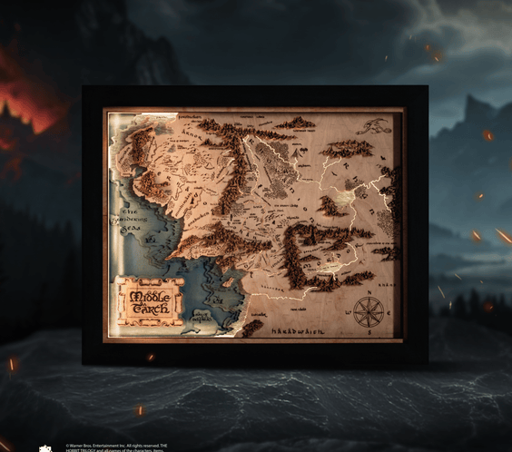 MIDDLE - EARTH™ 3D WOOD MAP WITH LIGHTING - A Legendary Wood Anniversary Gift - ZeWood