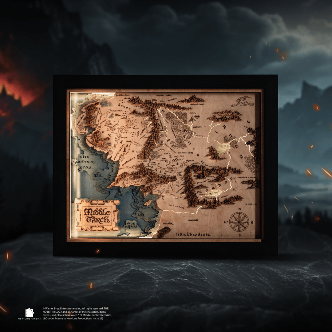 MIDDLE - EARTH™ 3D WOOD MAP WITH LIGHTING - A Legendary Wood Anniversary Gift - ZeWood