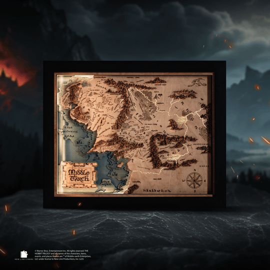 MIDDLE - EARTH™ 3D WOOD MAP WITH LIGHTING - A Legendary Wood Anniversary Gift - ZeWood