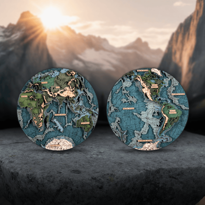THE WORLD IN HEMISPHERES 3D WOOD MAP