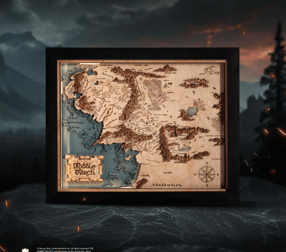 MIDDLE - EARTH™ 3D WOOD MAP WITH LIGHTING - A Legendary Wood Anniversary Gift - ZeWood