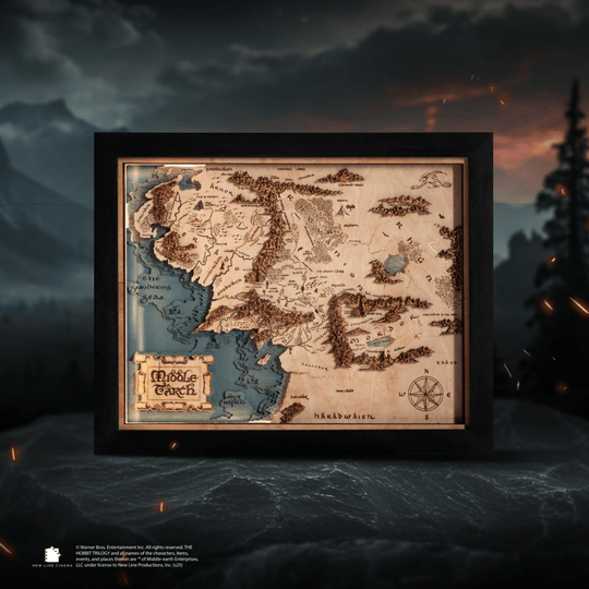 MIDDLE - EARTH™ 3D WOOD MAP WITH LIGHTING - A Legendary Wood Anniversary Gift - ZeWood