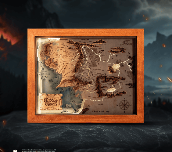 MIDDLE - EARTH™ 3D WOOD MAP WITH LIGHTING - A Legendary Wood Anniversary Gift - ZeWood