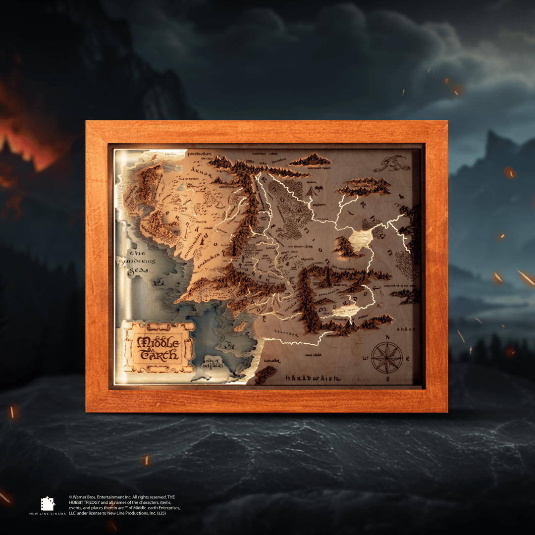 MIDDLE - EARTH™ 3D WOOD MAP WITH LIGHTING - A Legendary Wood Anniversary Gift - ZeWood