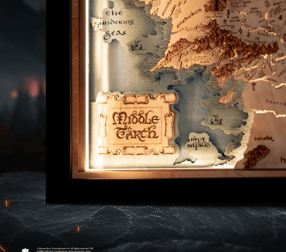 MIDDLE - EARTH™ 3D WOOD MAP WITH LIGHTING - A Legendary Wood Anniversary Gift - ZeWood
