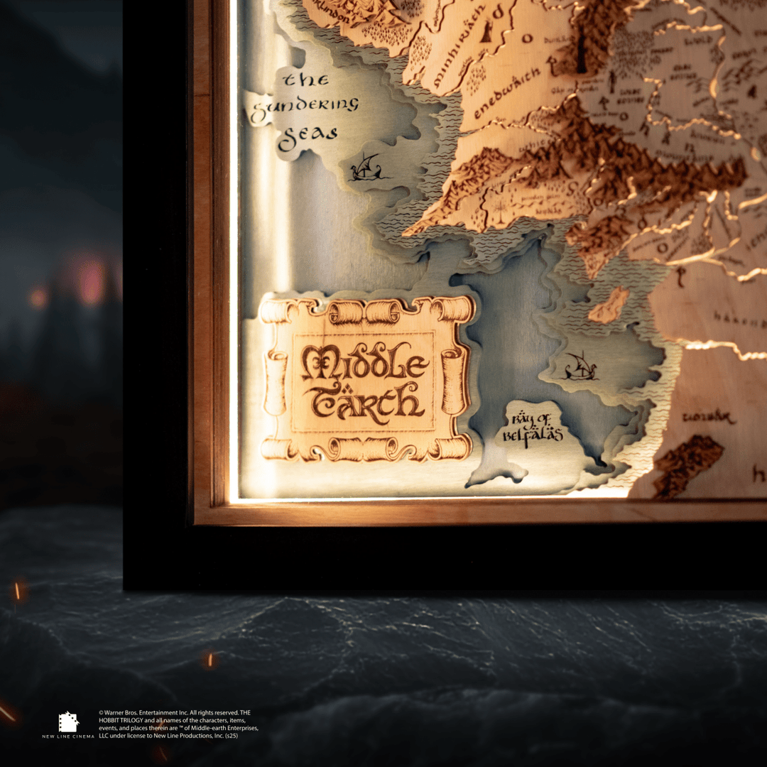 MIDDLE - EARTH™ 3D WOOD MAP WITH LIGHTING - A Legendary Wood Anniversary Gift - ZeWood
