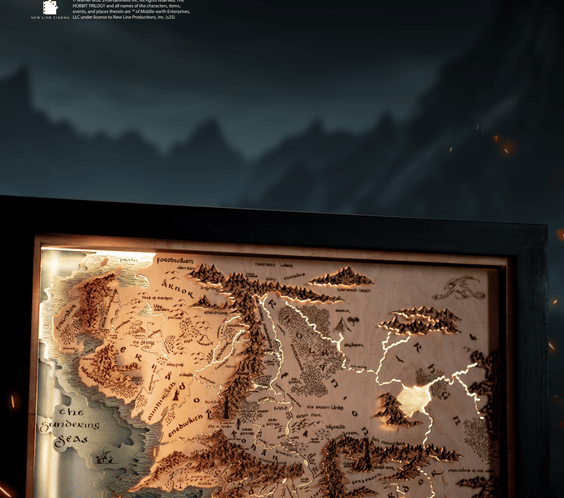 MIDDLE - EARTH™ 3D WOOD MAP WITH LIGHTING - A Legendary Wood Anniversary Gift - ZeWood