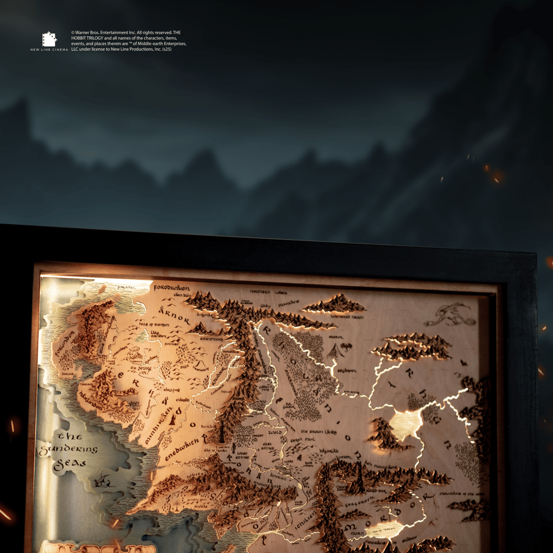 MIDDLE - EARTH™ 3D WOOD MAP WITH LIGHTING - A Legendary Wood Anniversary Gift - ZeWood