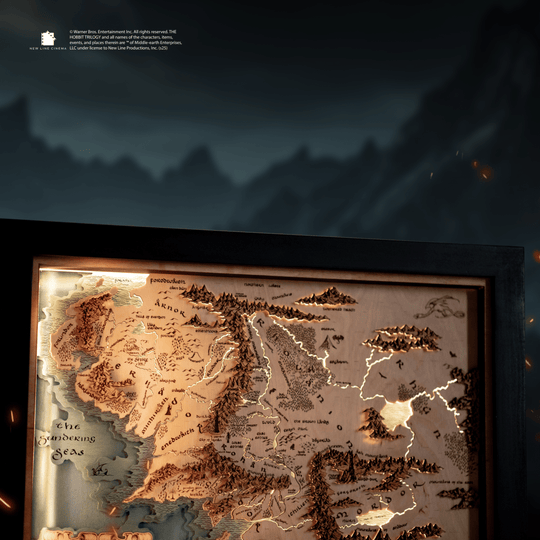MIDDLE - EARTH™ 3D WOOD MAP WITH LIGHTING - A Legendary Wood Anniversary Gift - ZeWood