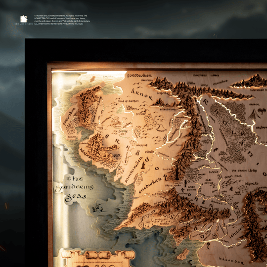 MIDDLE - EARTH™ 3D WOOD MAP WITH LIGHTING - A Legendary Wood Anniversary Gift - ZeWood