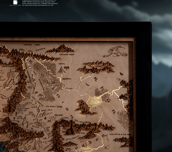MIDDLE - EARTH™ 3D WOOD MAP WITH LIGHTING - A Legendary Wood Anniversary Gift - ZeWood