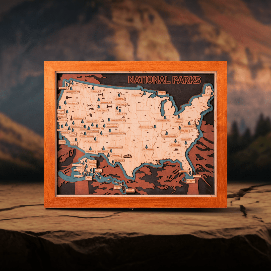 US 3D WOOD MAP OF NATIONAL PARKS - ZeWood