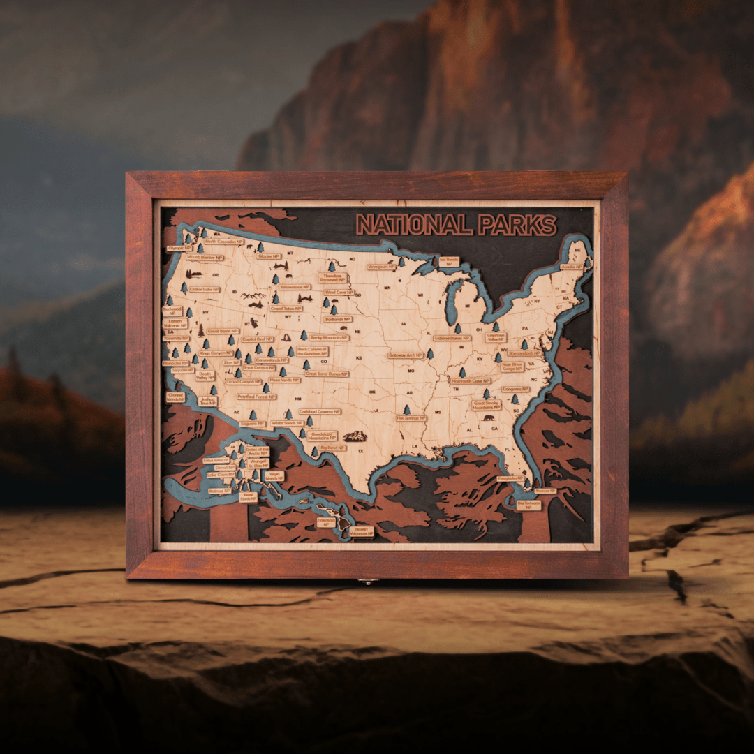 US 3D WOOD MAP OF NATIONAL PARKS - ZeWood